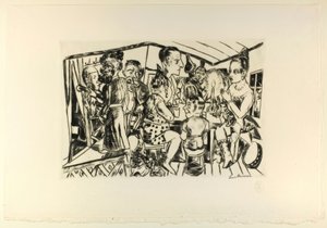Za scénou, deska tři z Jahrmarktu od Max Beckmann