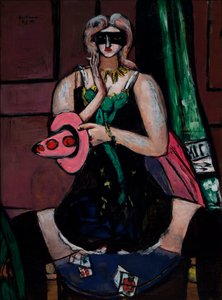 Karnevalová maska, zelená, fialová a růžová (Columbine) od Max Beckmann