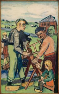 Pila na dřevo s dítětem (nizozemská pila na dřevo) od Max Beckmann