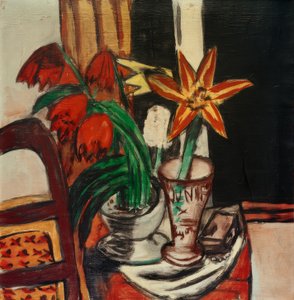 Červený tulipán a ohnivé lilie od Max Beckmann