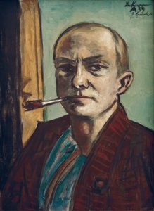 Autoportrét na zeleném pozadí se zelenou košilí od Max Beckmann