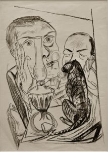 Autoportrét s kočkou a lampou od Max Beckmann