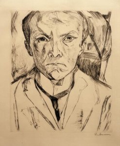 Autoportrét zepředu, v pozadí štít domu od Max Beckmann