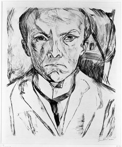 Autoportrét zepředu, v pozadí štít domu od Max Beckmann