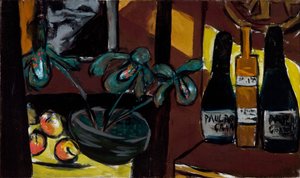 Zátiší na hnědé a žluté (láhve šampaňského a orchideje) od Max Beckmann