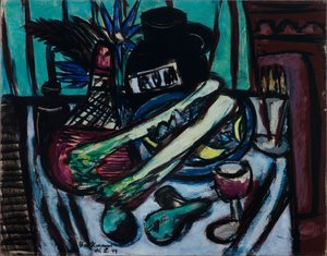 Zátiší s lahví Chianti a celerem od Max Beckmann
