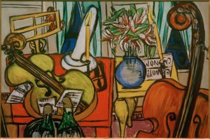 Zátiší s violoncellem a basovými houslemi od Max Beckmann