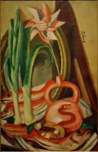 Zátiší s rybami a papírovou květinou od Max Beckmann