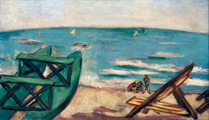 Pláž s lodí a lehátkem od Max Beckmann