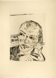 The Barker (Autoportrét), deska jedna z Jahrmarktu od Max Beckmann