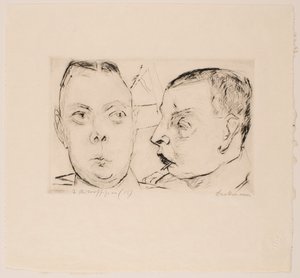 Dva autodůstojníci, deska 15 z portfolia „Faces“ od Max Beckmann