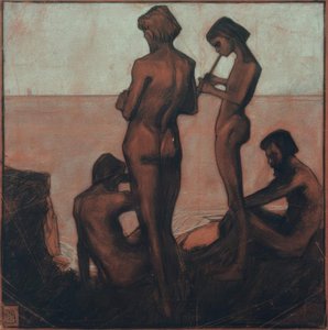 Čtyři mladí muži u moře (Mladí muži u moře - Čtyři mužské postavy u moře) od Max Beckmann