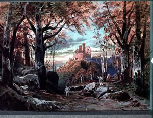 Dekor pro „“ Tannhauser““, operu Richarda Wagnera. Brucknerova scénografie
