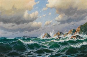 Německy: Parník u bouřlivého pobřeží