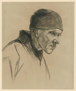Starý muž s čepicí (busta, profil doprava), studie k dílu: Kráčející rolník (1894) od Max Liebermann