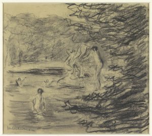 Koupání chlapců v lesním rybníku od Max Liebermann