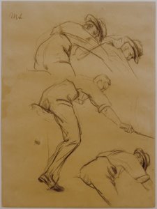 Hráč póla, tři jezdci vpravo z boku - studie od Max Liebermann