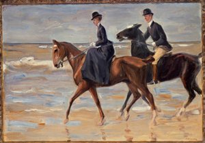 Jezdec na koni a jezdec na pláži od Max Liebermann