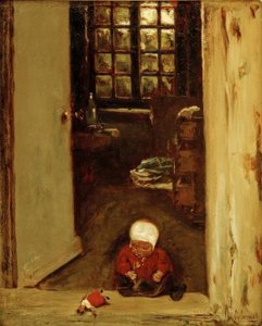 Hrající si dítě v předních dveřích od Max Liebermann