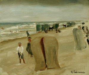 Pláž s plážovými lehátky od Max Liebermann