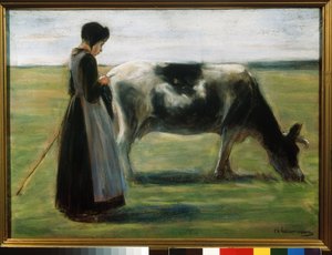 ""Mladá dívka s krávou"" (Dívka s krávou) Pastelový obraz od Maxe Liebermanna (1847-1935) Puškinovo muzeum, Moskva od Max Liebermann