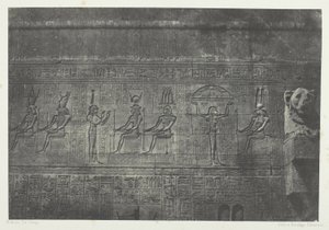Velký chrám v Denderahu (Teutyres), sochy ze zadního průčelí; Horní Egypt, deska 20 z alba "Egypte, Nubie, Palestine et Syrie" (1852)