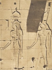 Isis a Horus-Arsiesi – basreliéf z chrámu Kalabcheh Talmis, 8. dubna 1850.