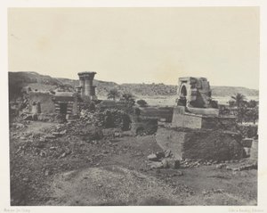 Vesnice a chrám na ostrově Beghé, západně od Philoe; Núbie, deska 81 z alba "Egypte, Nubie, Palestine et Syrie" (1852) od Maxime Du Camp