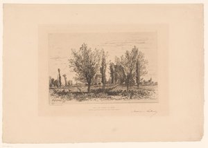 Krajina s loukou a výhledem na město Tanec les champs de Cenon. (název na objektu) od Maxime François Antoine Lalanne (signed by artist)