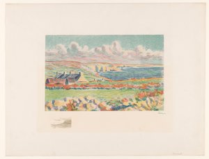 Pobřežní krajina s domy Camaret (původní název) od Maximilien Luce (signed by artist)