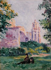 Odpočinek v trávě, cca 1897 (olej na palubě) od Maximilien Luce