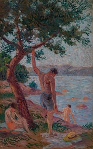 Saint-Tropez, koupající se pod borovým lesem od Maximilien Luce