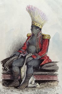 Král Te Moana na ostrově Nuku-Hiva oblečený v uniformě francouzského plukovníka, kolem 1841-48 (pero, inkoust a wc na papíře)