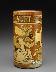 Nádoba s opičím a psím bohem, 600-900 n. l. (hliněné nádobí se skluzem) od Mayan