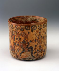 Válcová váza, c.650-850 (keramika s červenou a černou na oranžovém skluzu) od Mayan Mayan