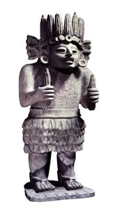 Předkolumbovská civilizace: Mayská socha představující boha služebných. Paříž, Musee de l