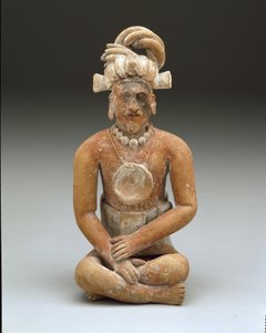 Sedící vousáč, období pozdní klasiky, cca 600-900 (keramika a barva) od Mayan Mayan