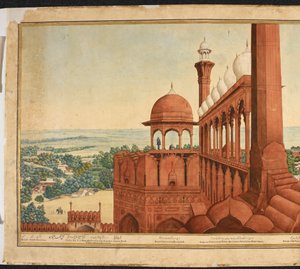 Mogulský císařský palác. Část panoramatu Dillí od Mazar or Mazhar Ali Khan
