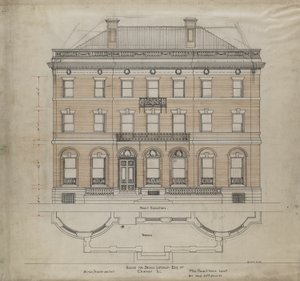 Bryan Lathrop House, Chicago, Illinois, Front Elevation and Terrace Plan, 1892. od Mead and White McKim