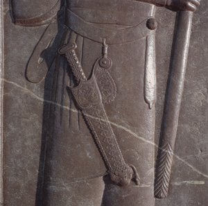 Řezba Xerxova meče nosiče zbraní, reliéf v Audienční síni v Persepolis (bronz) od Median School