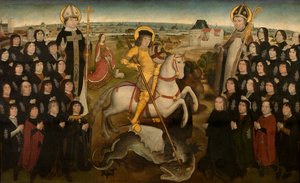 Členové cechu velké kuše Malines, cca 1500 (olej na panelu) od Meester van de Mechelse Sint Jorisgilde