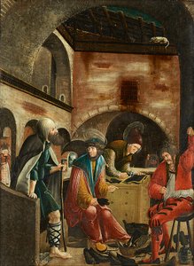 Svatí Crispinus a Crispinianus ve své ševcovské dílně od Meister der Crispinuslegende