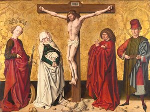 Kristus na kříži mezi sv. Mary a John, Catherine a Sebastian od Meister von Großgmain