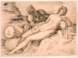 Satyr špehující Spící Antiope od Melchior Lorck
