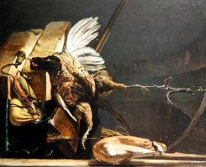 Zátiší mrtvého bažanta visícího na háku od Melchior de Hondecoeter