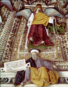 Znázornění Barucha (Baruch ben Neria), žáka Jeremiáše a anděla Freska od Melozzo da Forli (Melozzo degli Ambrosi) (1438-1494) Kopule sakristie svatého Marka (Marco), svatyně santa casa, Loreto od Melozzo da Forli