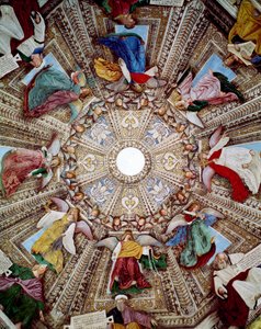 Reprezentace proroků a andělů Freska od Melozzo da Forli (Melozzo degli Ambrosi) (1438-1494) Kopule sakristie svatého Marka (Marco), svatyně Santa Casa, Loreto od Melozzo da Forli