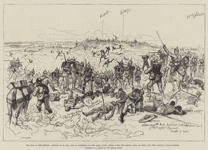Válka v Soudanu, bitva o El Teb, 29. února, útok na První pevnost, vyzbrojenou dvěma Kruppovými děly, 65. a 75., Gordon Highlanders