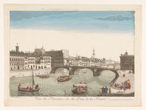 Pohled na Ponte Santa Trinita přes řeku Arno ve Florencii Vue de Florence et du Pont de la Trinité (název na objektu) od Mesard