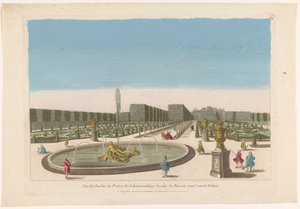 Pohled na fontánu ze zahrady paláce Schwarzenberg nedaleko města Vídně Vue du jardin du prince de Schwarzenberg du côte du bassin kolem vers le palais (titul na objektu) od Mesard